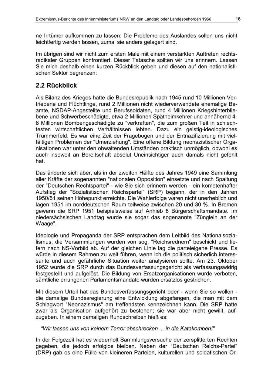 Seite 16 des Verfassungsschutzbericht 1966 Nordrhein-Westfalen