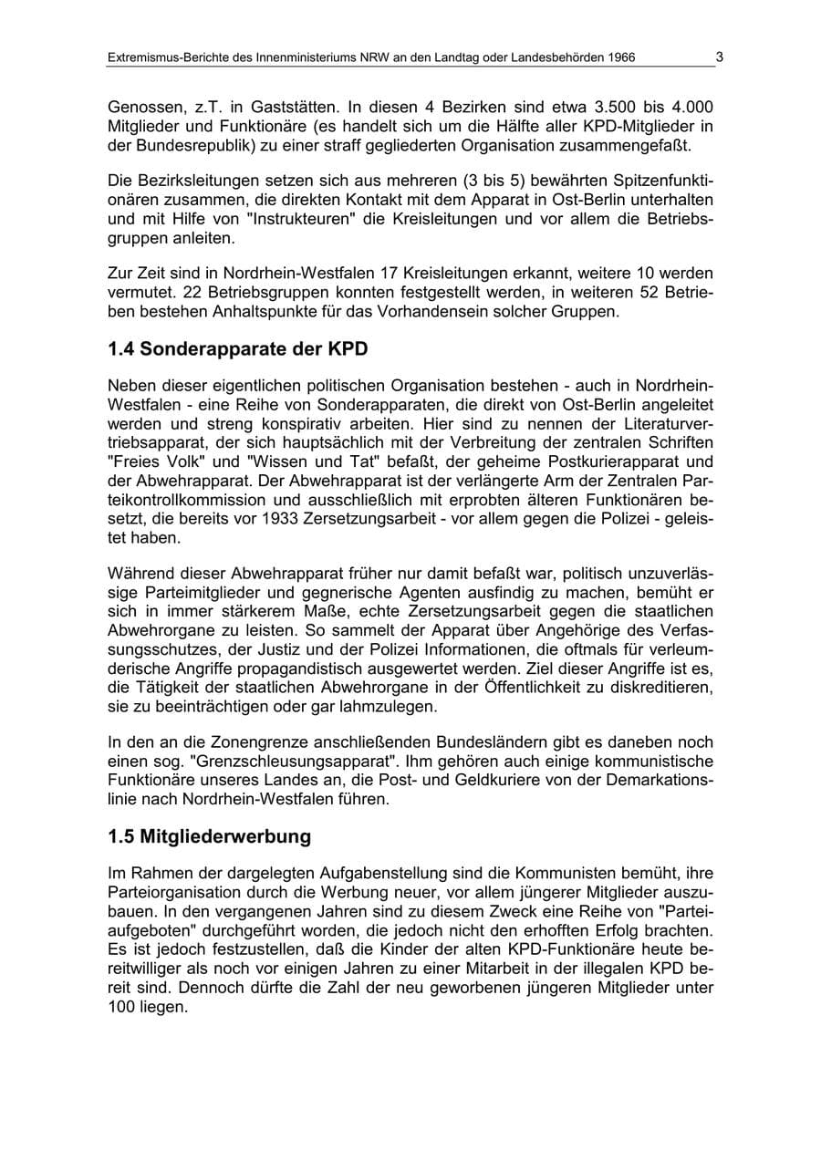 Seite 3 des Verfassungsschutzbericht 1966 Nordrhein-Westfalen