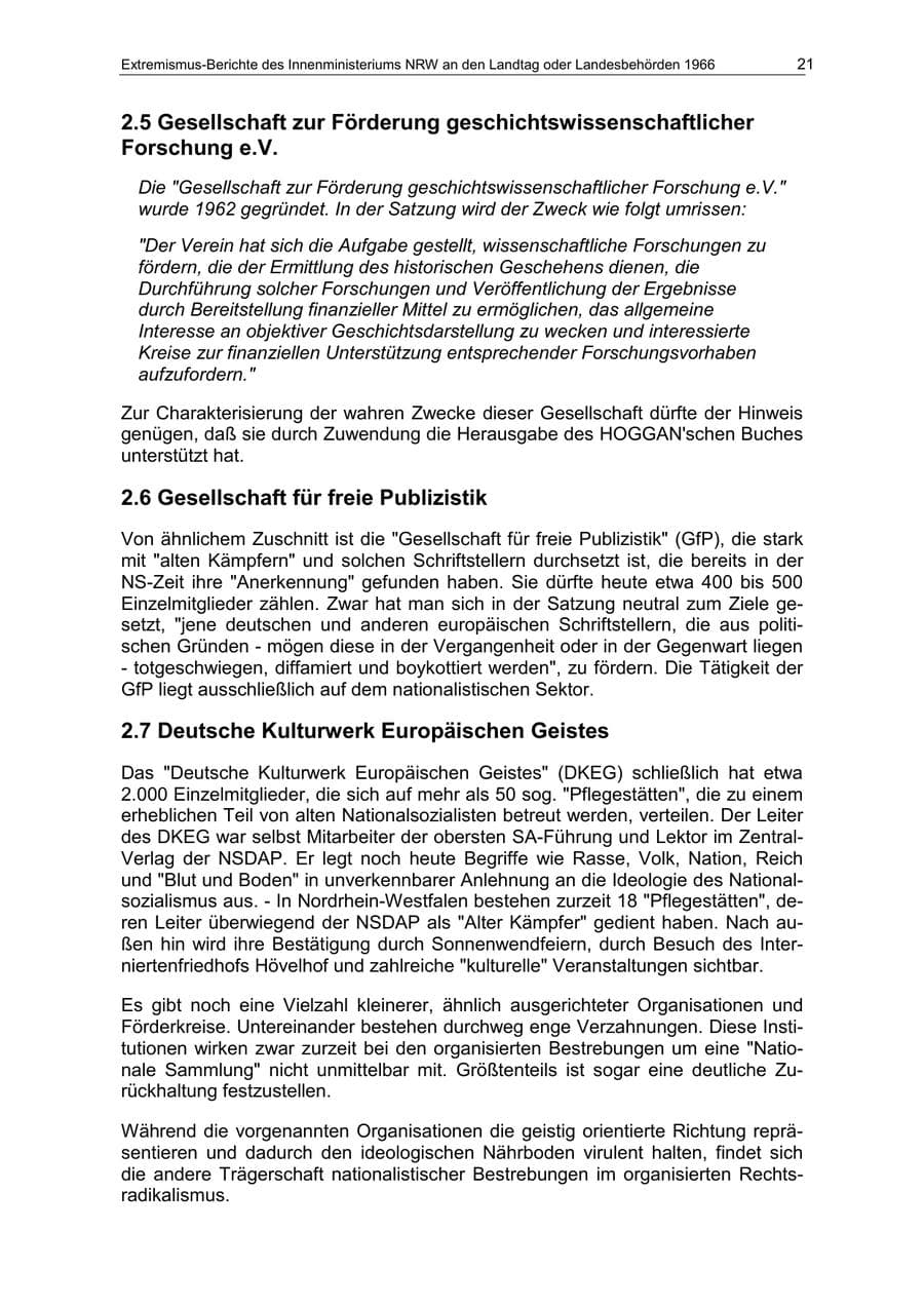 Seite 21 des Verfassungsschutzbericht 1966 Nordrhein-Westfalen