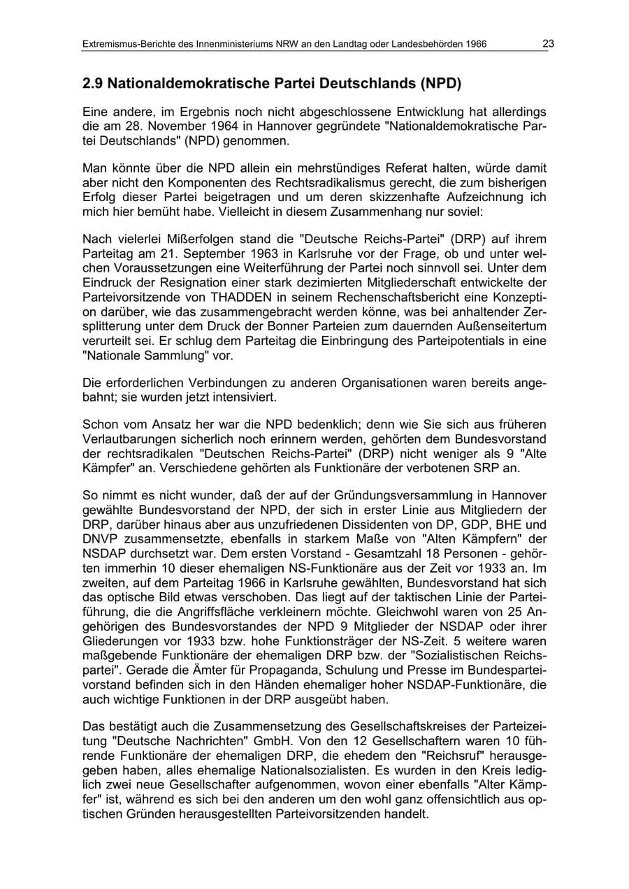 Seite 23 des Verfassungsschutzbericht 1966 Nordrhein-Westfalen