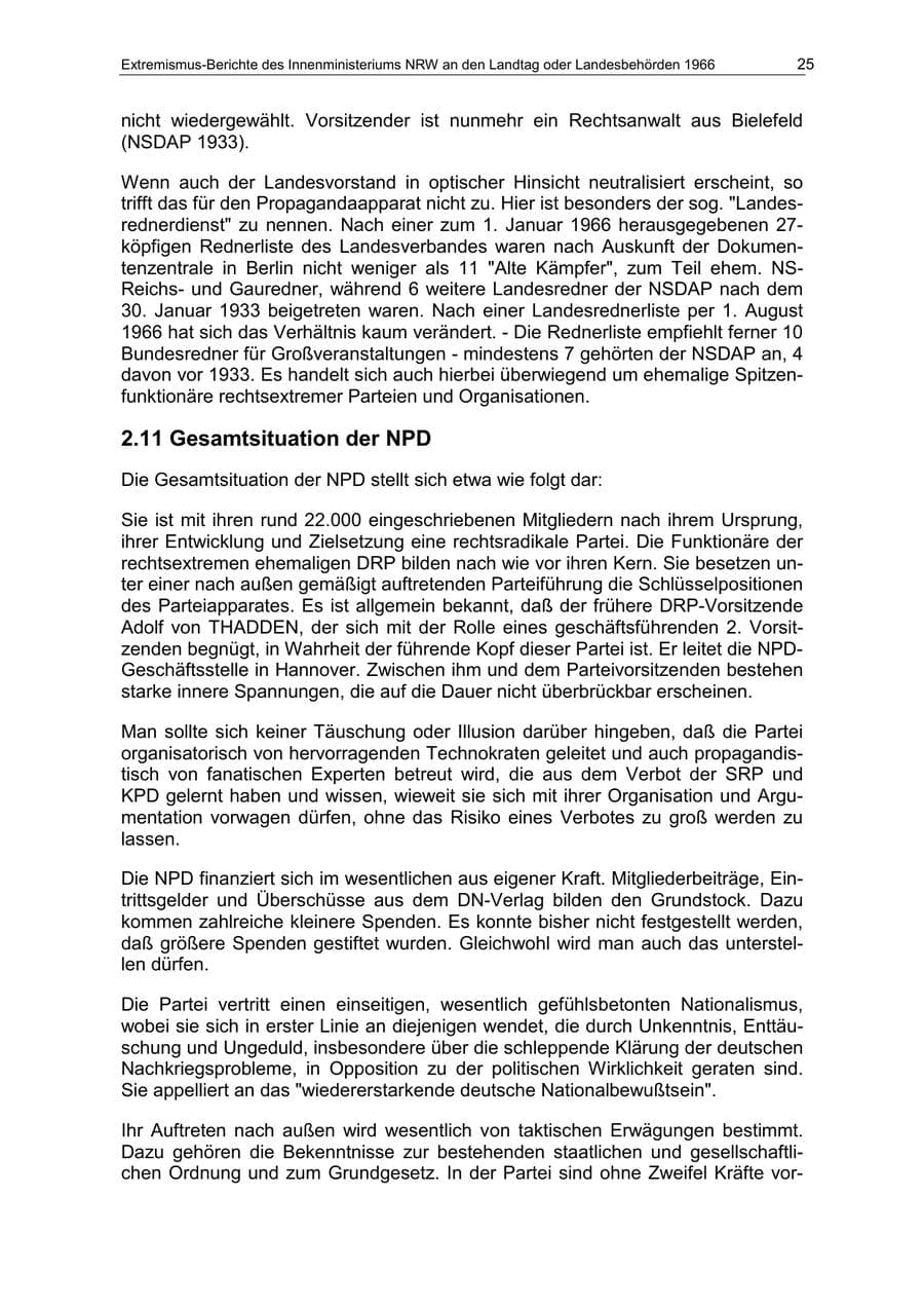 Seite 25 des Verfassungsschutzbericht 1966 Nordrhein-Westfalen