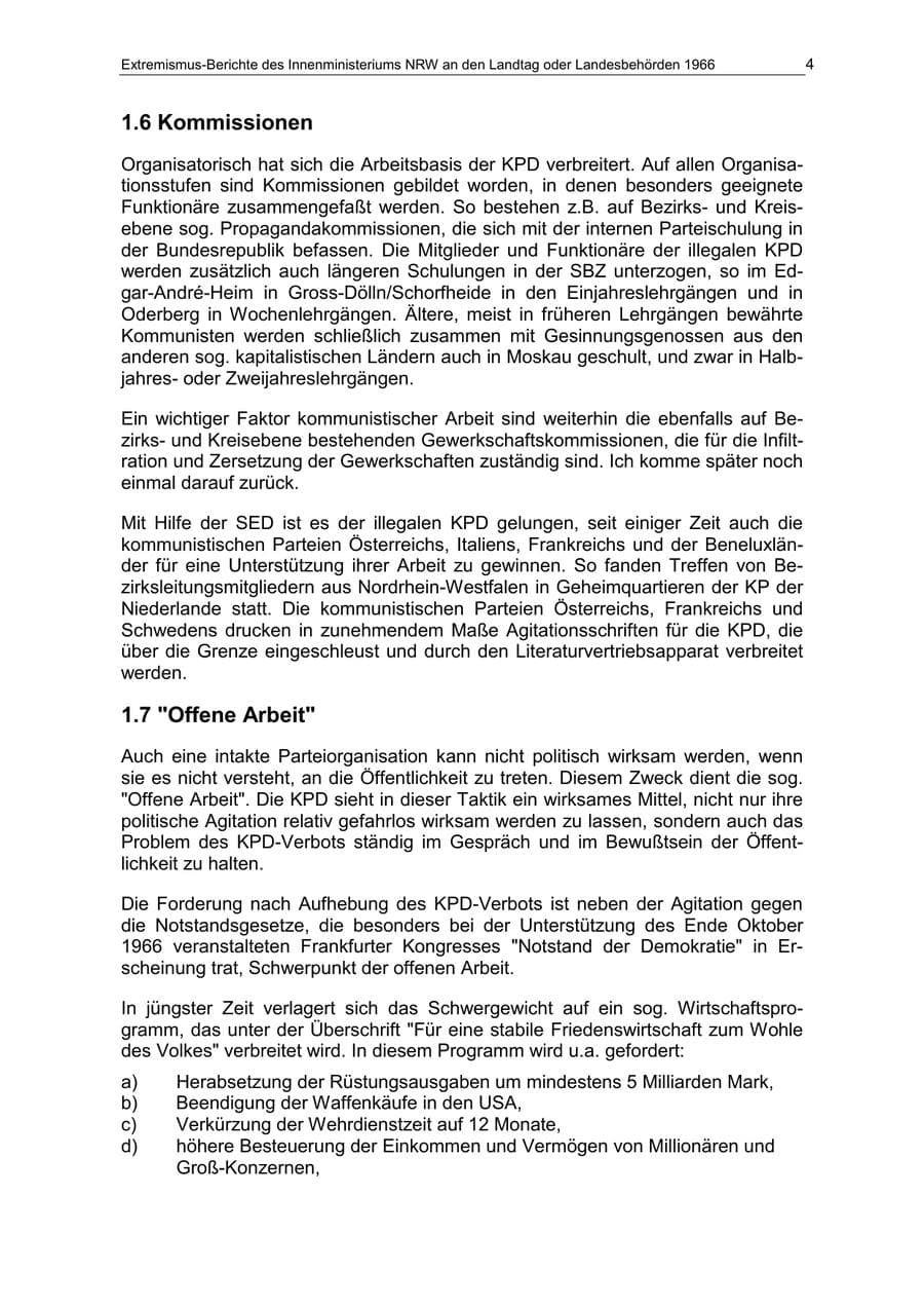 Seite 4 des Verfassungsschutzbericht 1966 Nordrhein-Westfalen