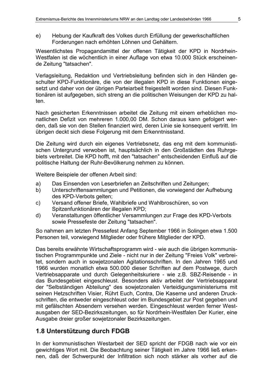 Seite 5 des Verfassungsschutzbericht 1966 Nordrhein-Westfalen