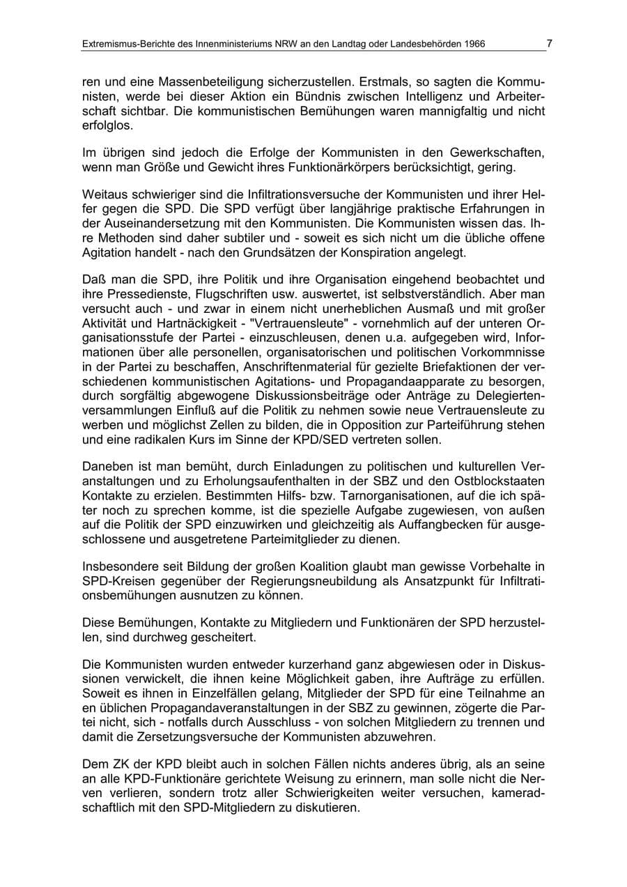 Seite 7 des Verfassungsschutzbericht 1966 Nordrhein-Westfalen