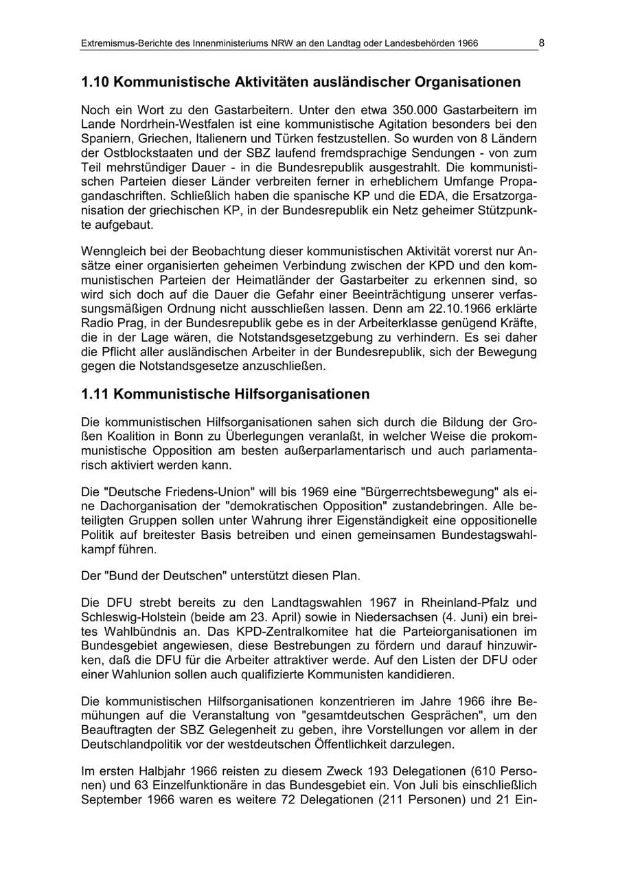 Seite 8 des Verfassungsschutzbericht 1966 Nordrhein-Westfalen