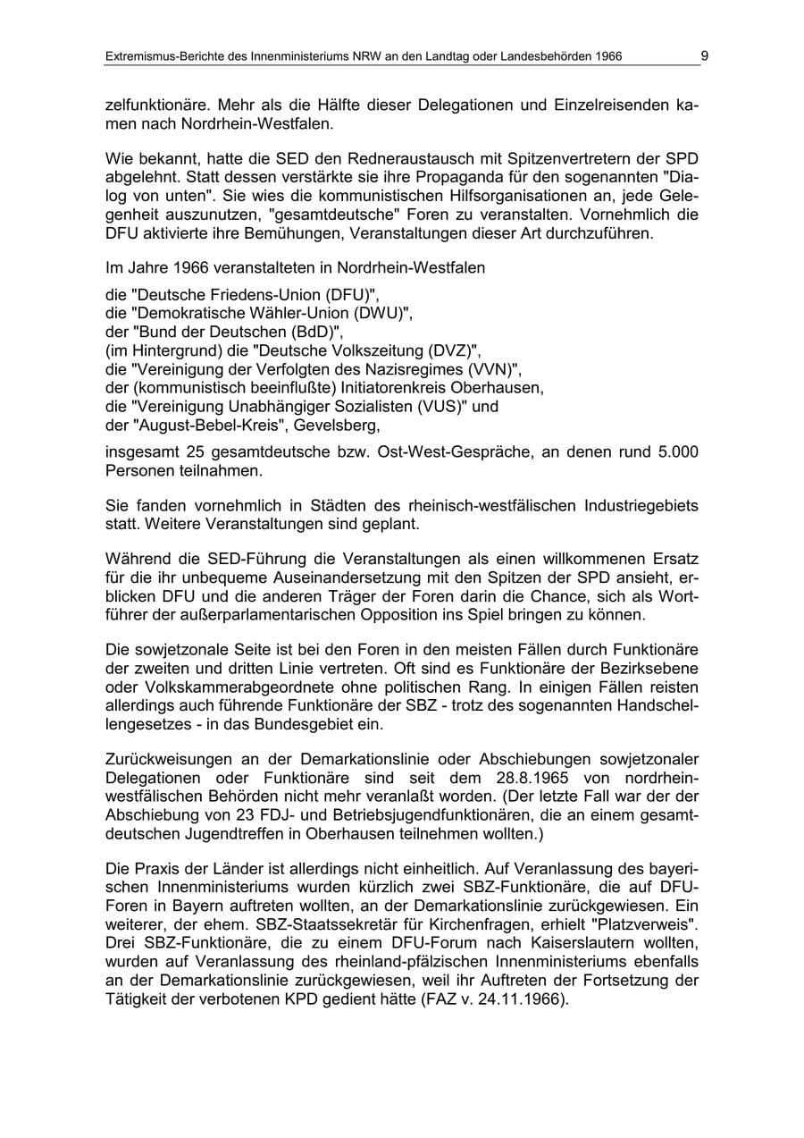 Seite 9 des Verfassungsschutzbericht 1966 Nordrhein-Westfalen