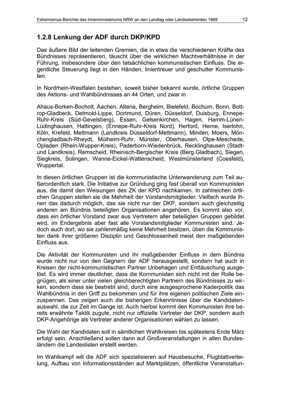 Seite 12 des Verfassungsschutzbericht 1969 Nordrhein-Westfalen