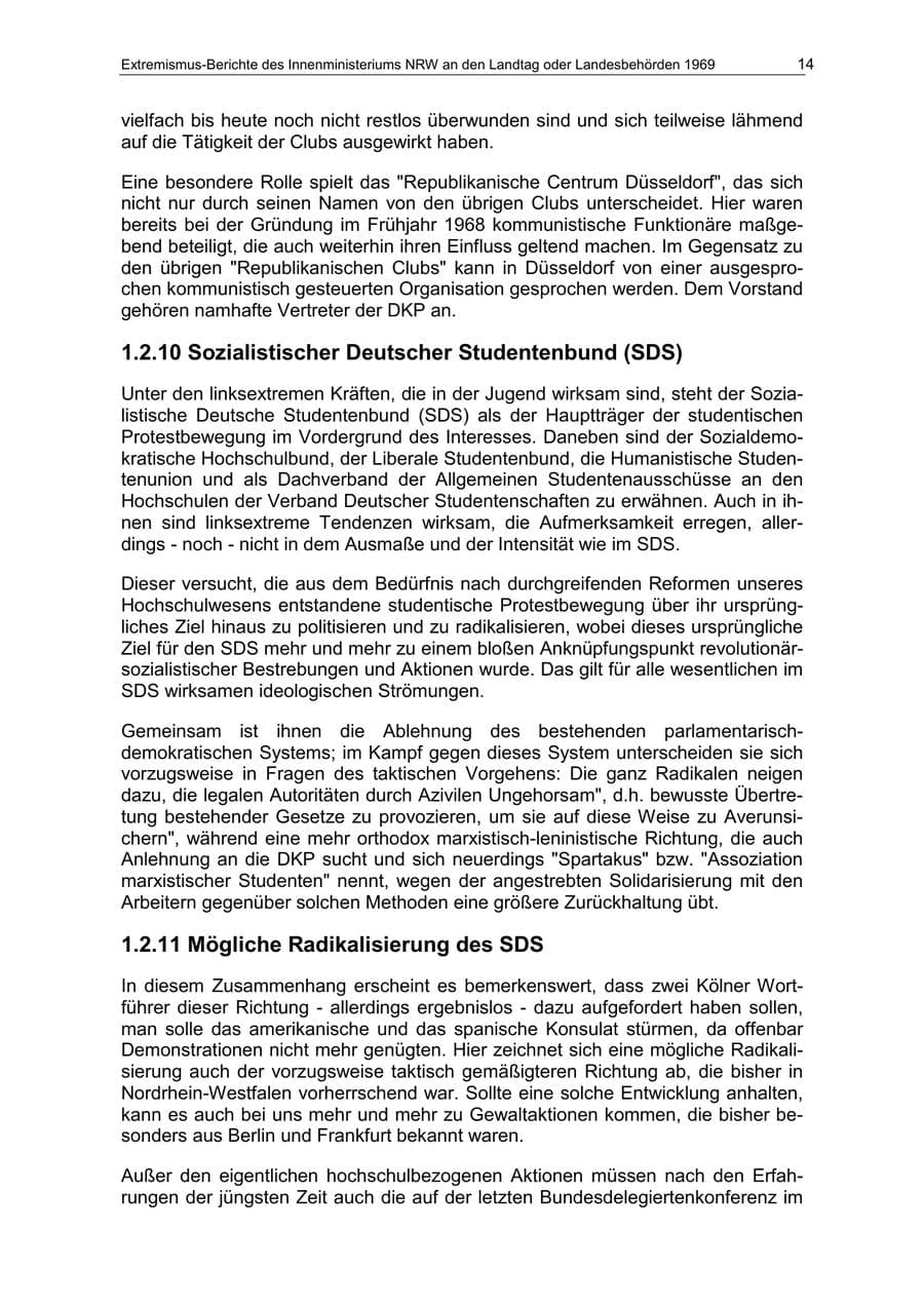Seite 14 des Verfassungsschutzbericht 1969 Nordrhein-Westfalen