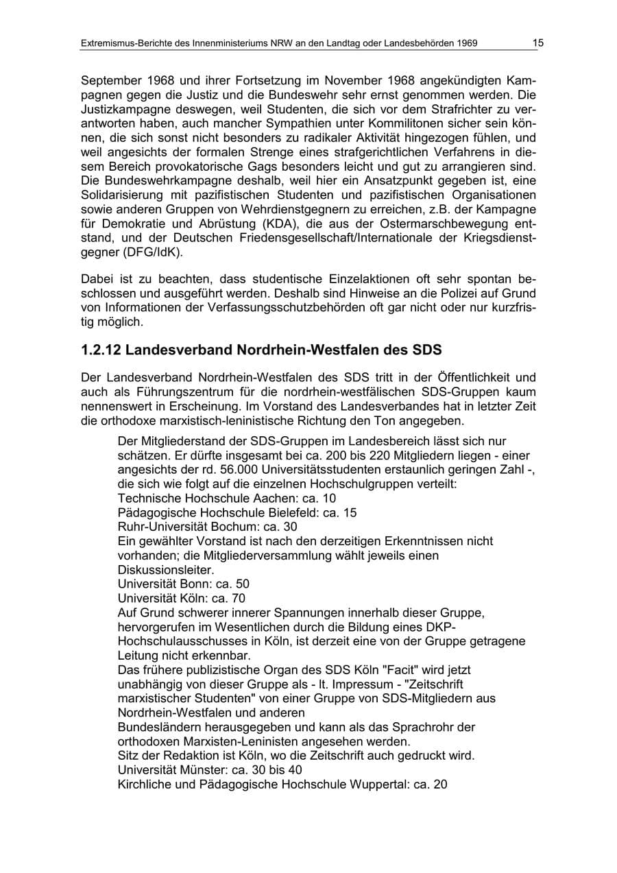 Seite 15 des Verfassungsschutzbericht 1969 Nordrhein-Westfalen