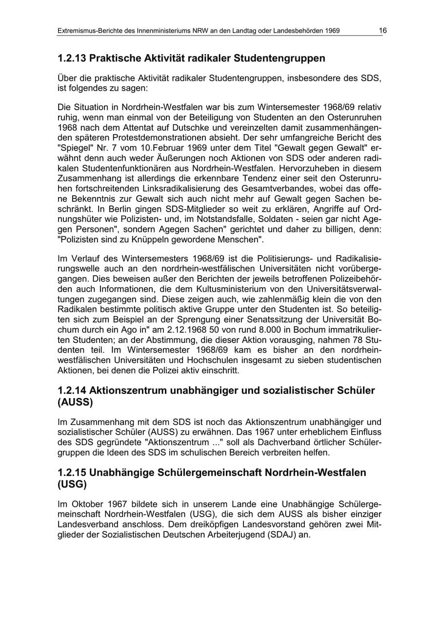 Seite 16 des Verfassungsschutzbericht 1969 Nordrhein-Westfalen