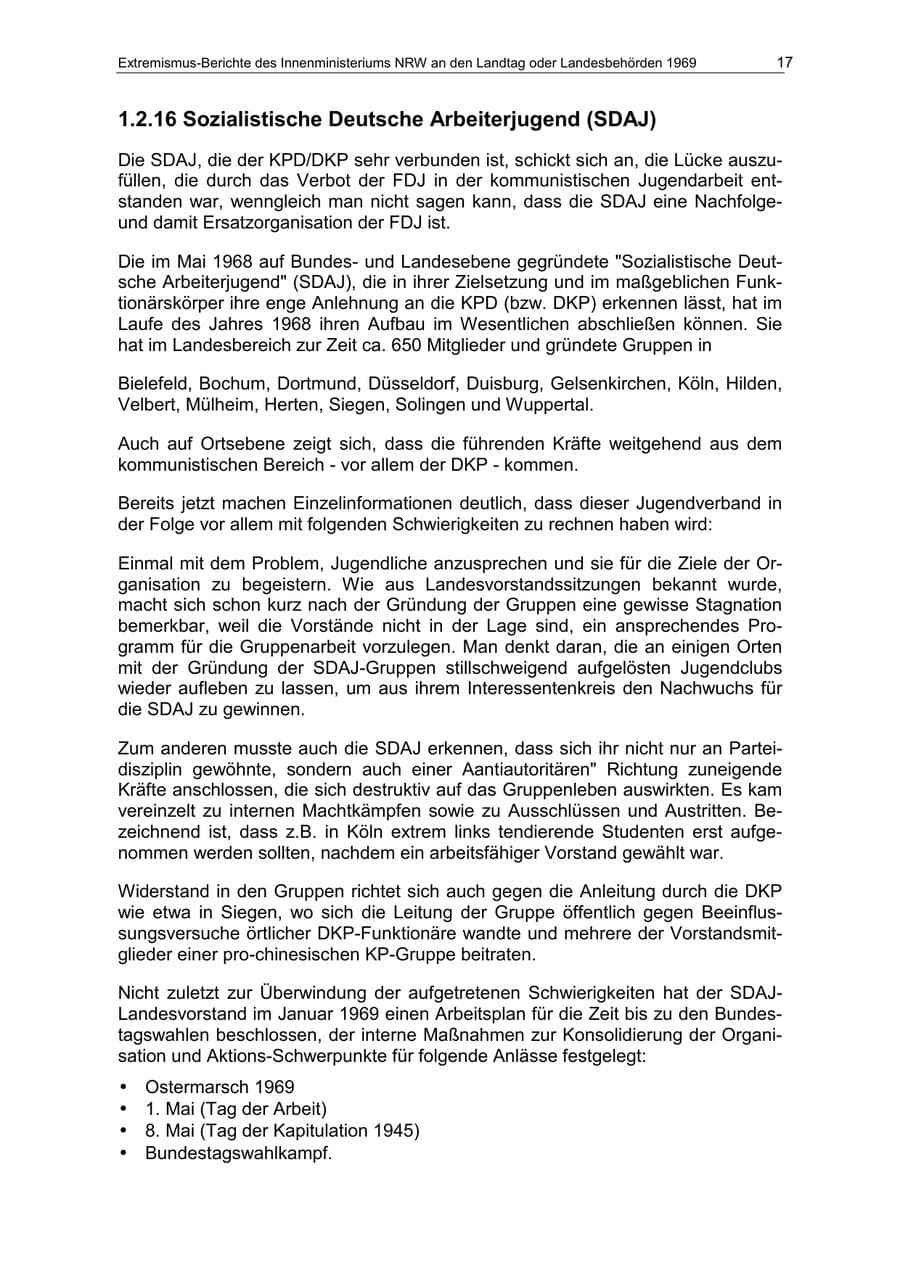 Seite 17 des Verfassungsschutzbericht 1969 Nordrhein-Westfalen