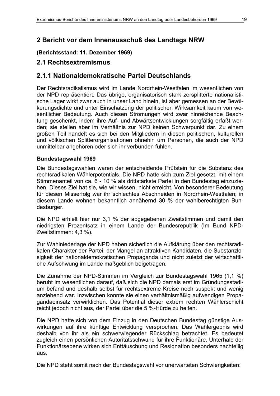 Seite 19 des Verfassungsschutzbericht 1969 Nordrhein-Westfalen