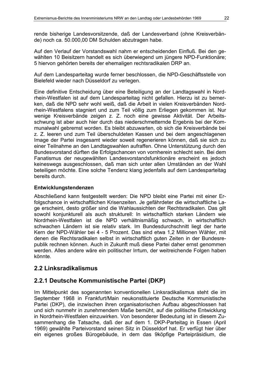 Seite 22 des Verfassungsschutzbericht 1969 Nordrhein-Westfalen