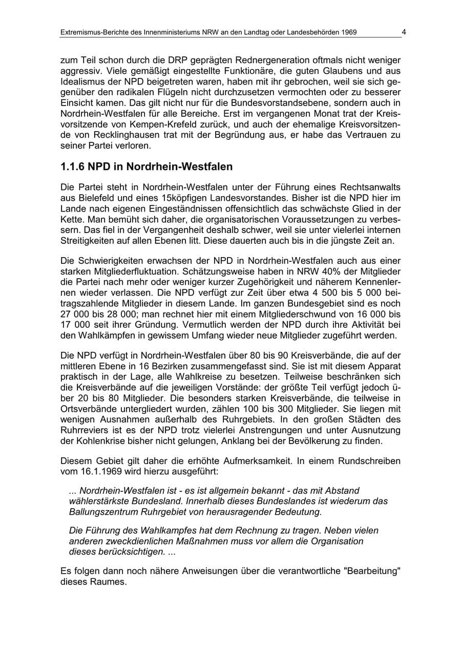 Seite 4 des Verfassungsschutzbericht 1969 Nordrhein-Westfalen