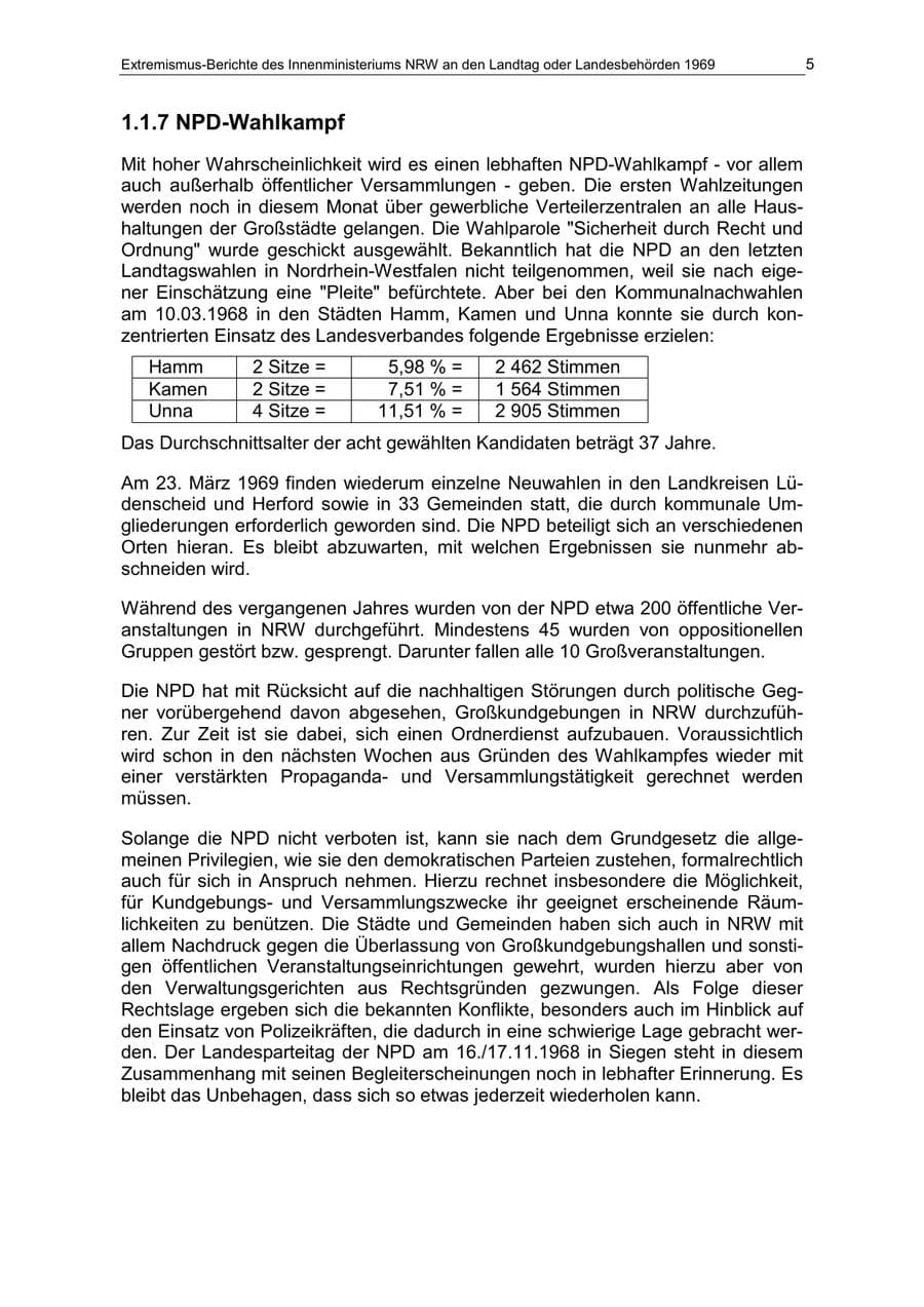 Seite 5 des Verfassungsschutzbericht 1969 Nordrhein-Westfalen
