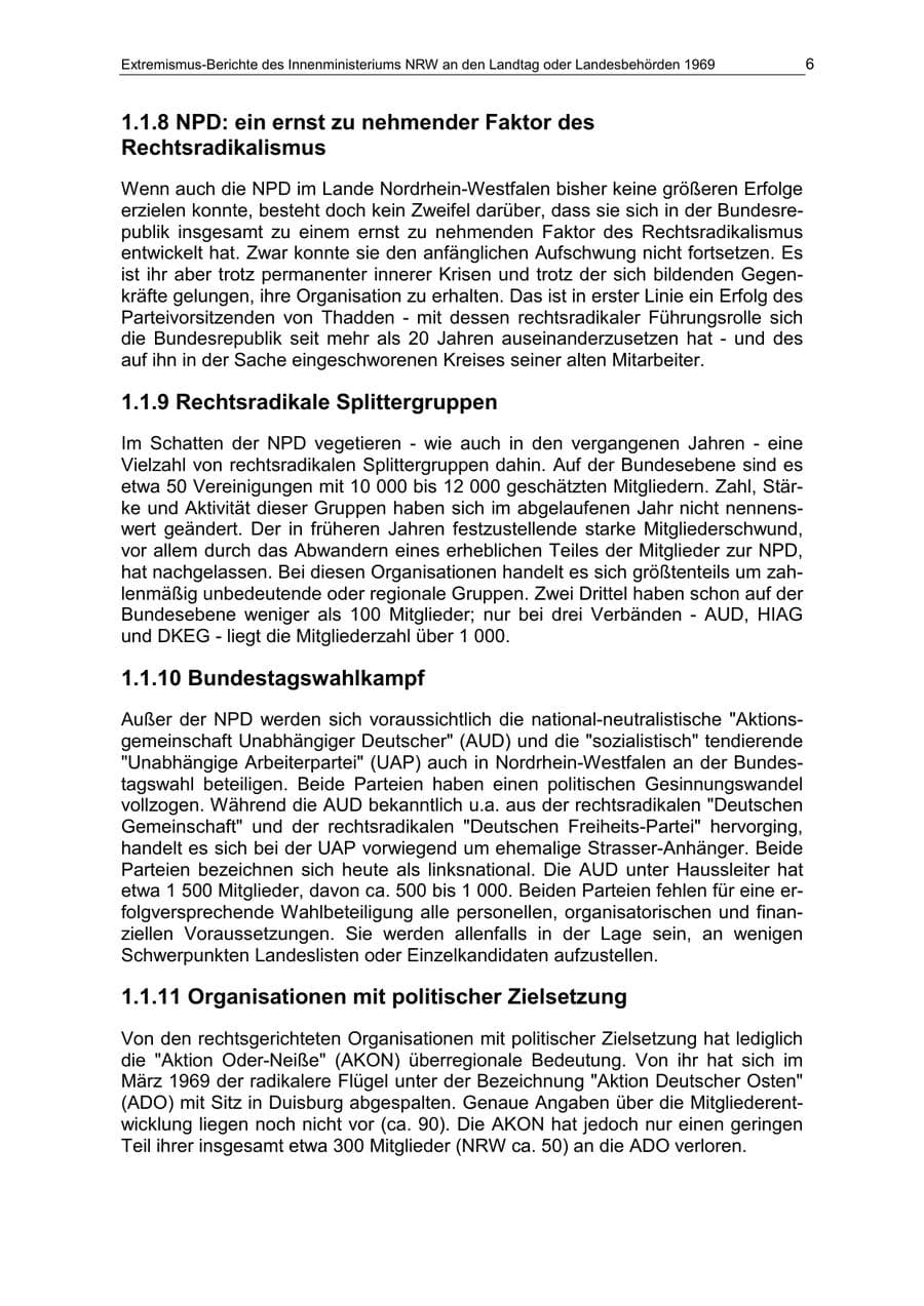 Seite 6 des Verfassungsschutzbericht 1969 Nordrhein-Westfalen