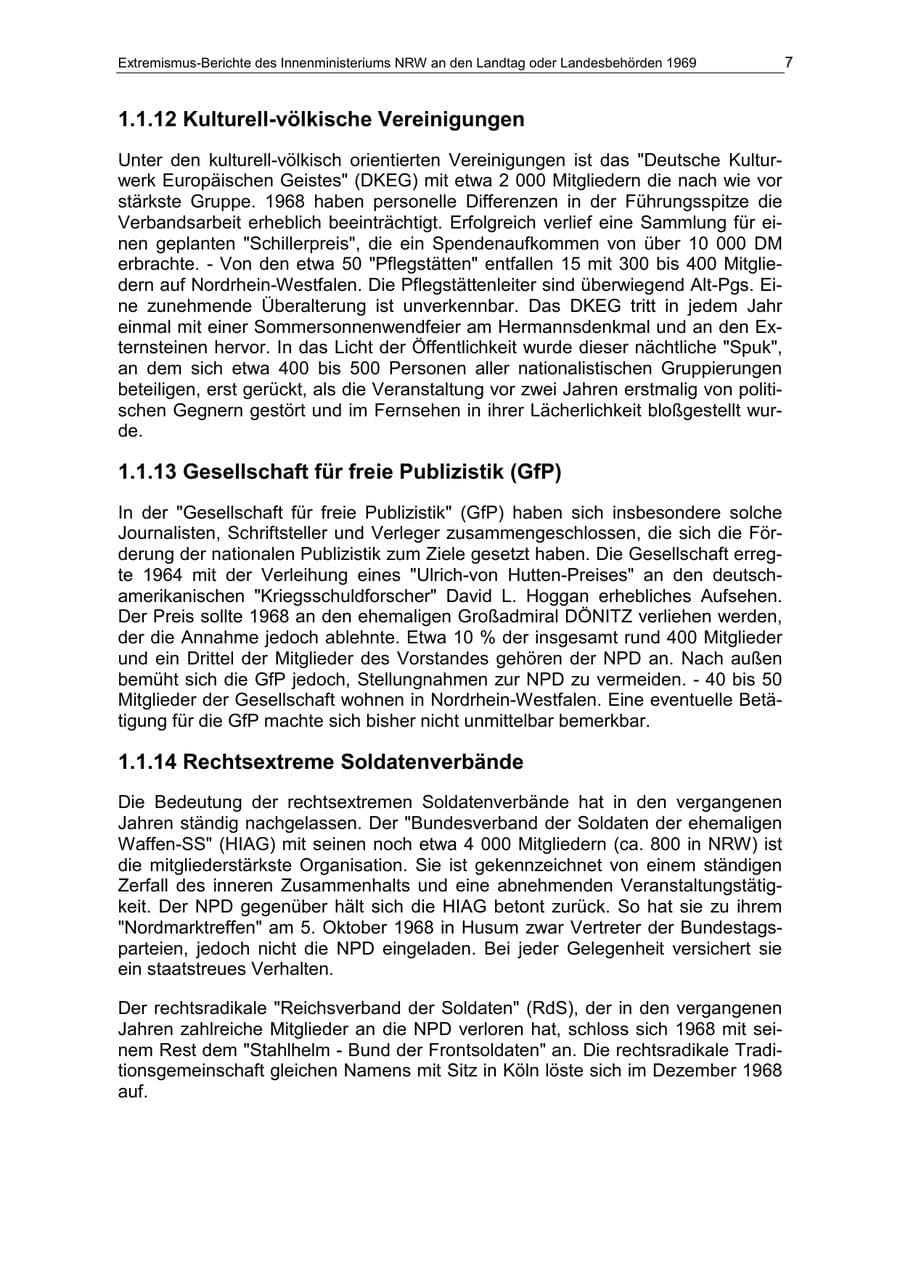 Seite 7 des Verfassungsschutzbericht 1969 Nordrhein-Westfalen