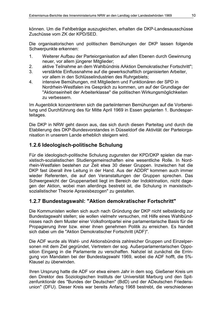 Seite 10 des Verfassungsschutzbericht 1969 Nordrhein-Westfalen