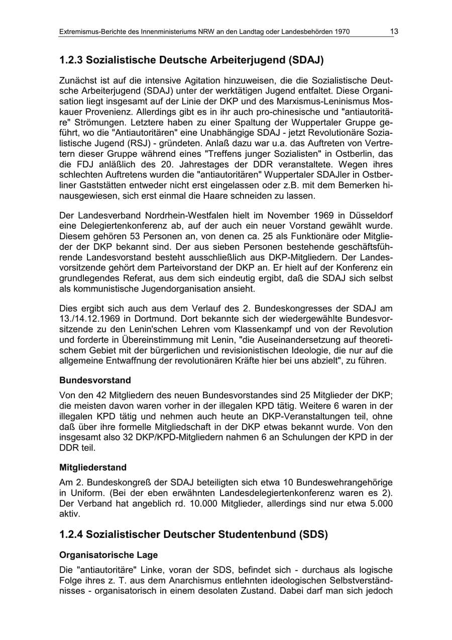 Seite 13 des Verfassungsschutzbericht 1970 Nordrhein-Westfalen