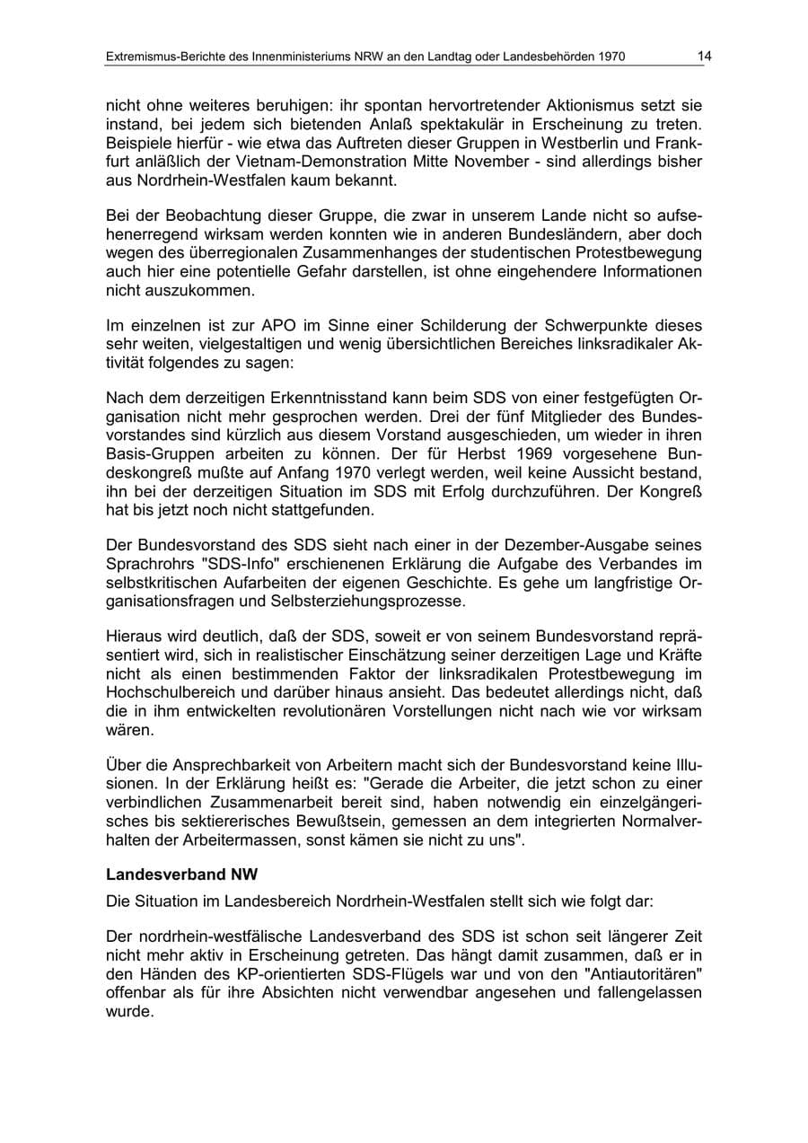 Seite 14 des Verfassungsschutzbericht 1970 Nordrhein-Westfalen