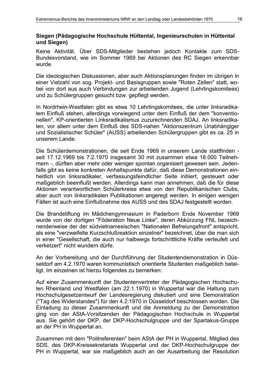 Seite 16 des Verfassungsschutzbericht 1970 Nordrhein-Westfalen
