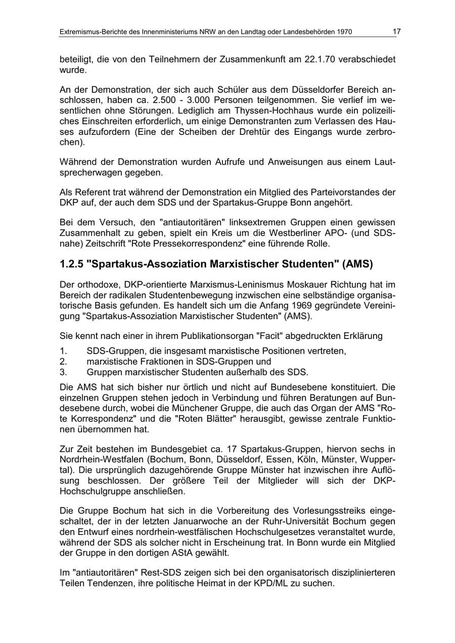 Seite 17 des Verfassungsschutzbericht 1970 Nordrhein-Westfalen