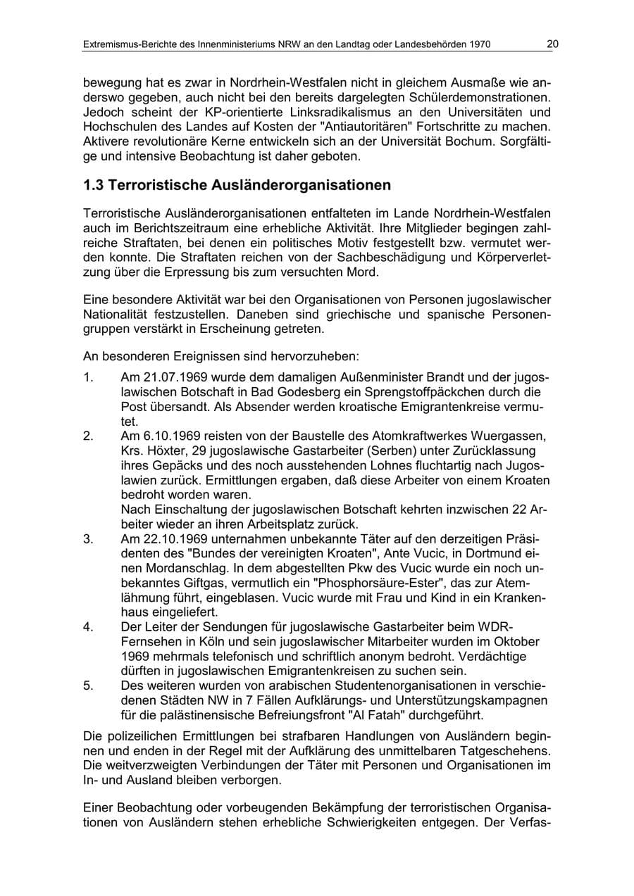 Seite 20 des Verfassungsschutzbericht 1970 Nordrhein-Westfalen