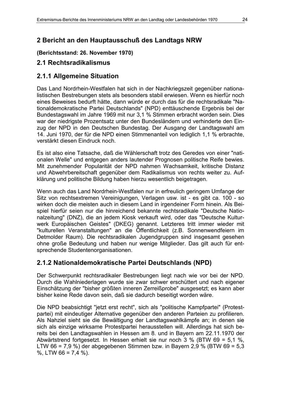 Seite 24 des Verfassungsschutzbericht 1970 Nordrhein-Westfalen
