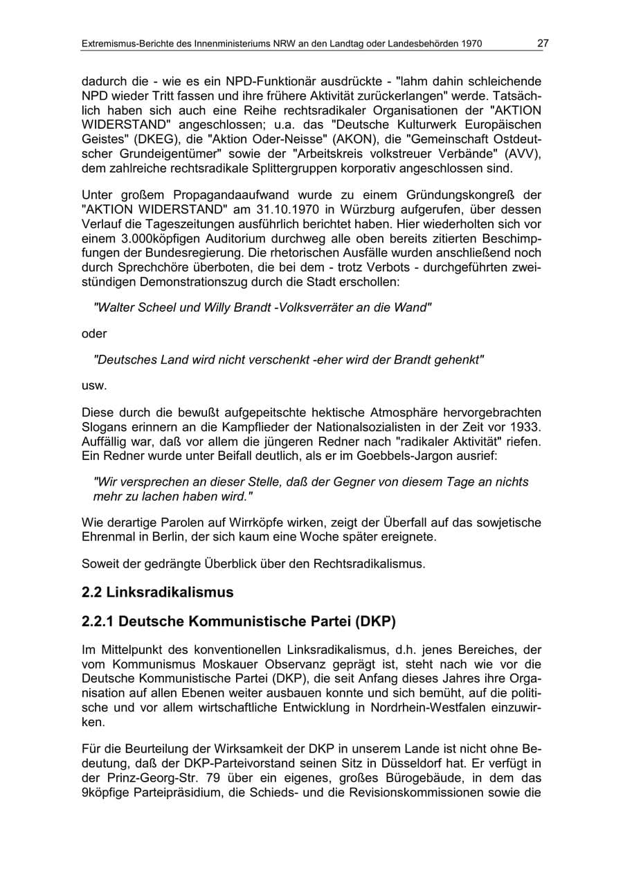 Seite 27 des Verfassungsschutzbericht 1970 Nordrhein-Westfalen