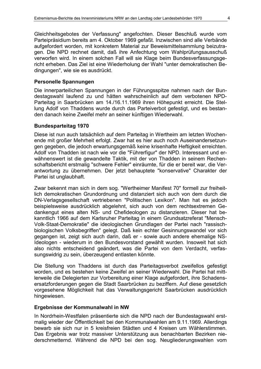 Seite 4 des Verfassungsschutzbericht 1970 Nordrhein-Westfalen