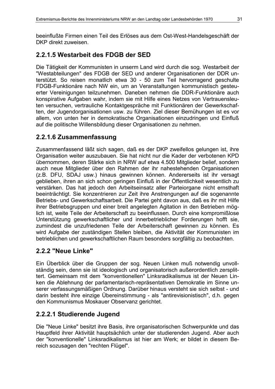 Seite 31 des Verfassungsschutzbericht 1970 Nordrhein-Westfalen