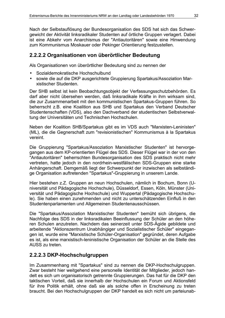 Seite 32 des Verfassungsschutzbericht 1970 Nordrhein-Westfalen