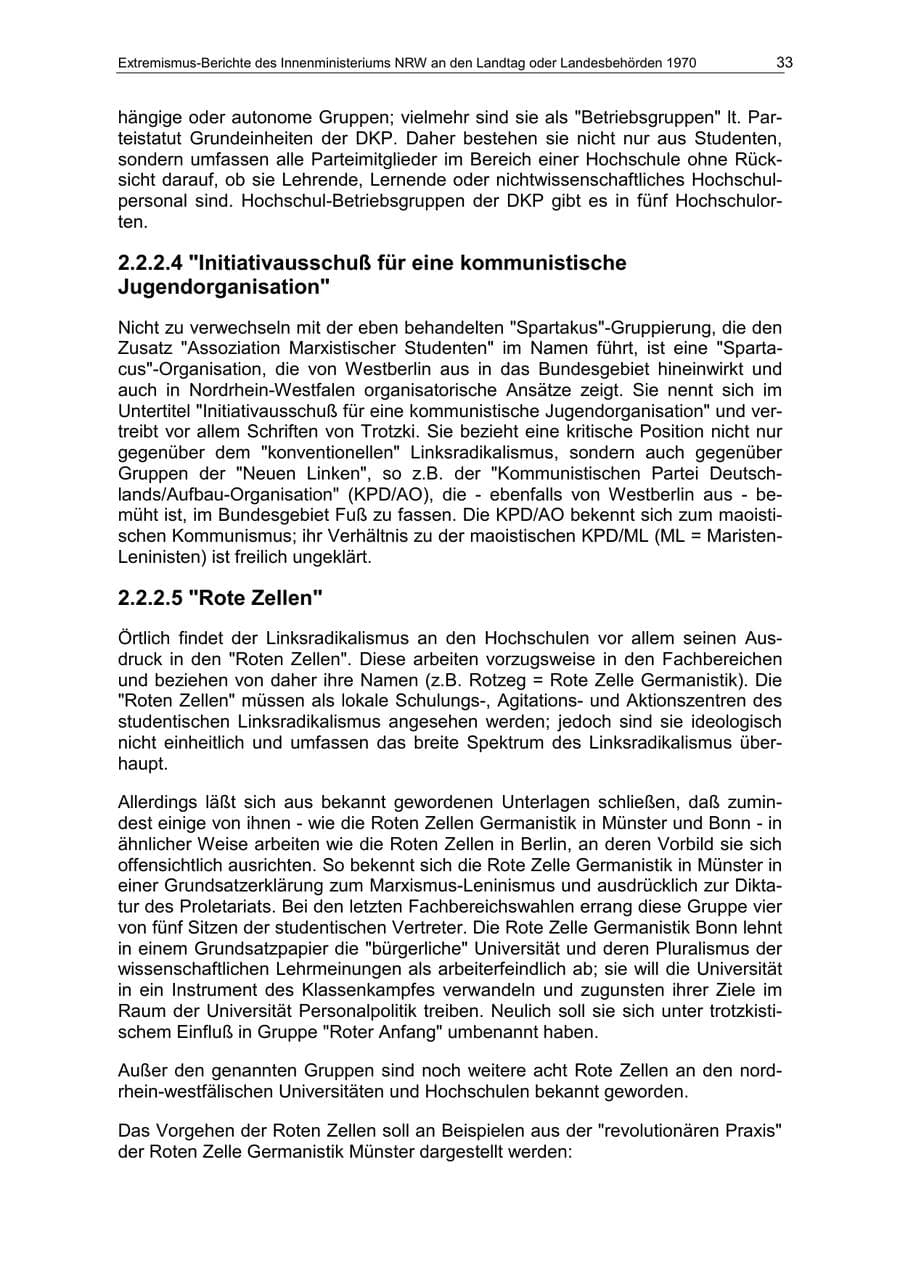 Seite 33 des Verfassungsschutzbericht 1970 Nordrhein-Westfalen
