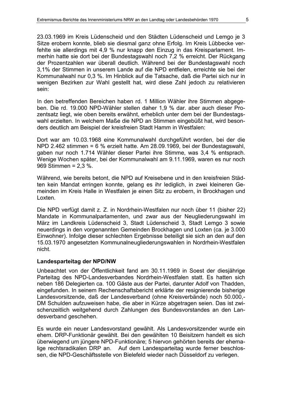 Seite 5 des Verfassungsschutzbericht 1970 Nordrhein-Westfalen