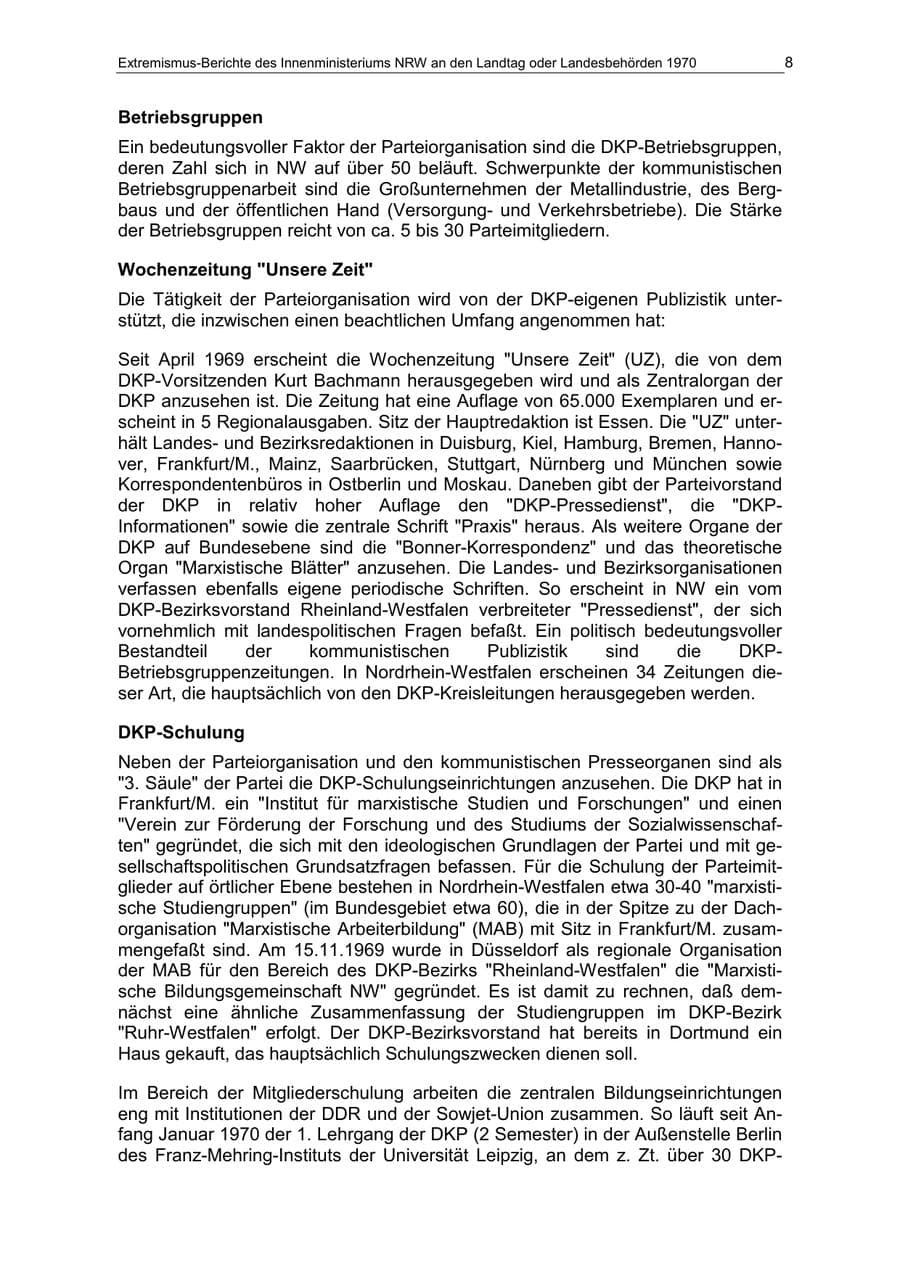 Seite 8 des Verfassungsschutzbericht 1970 Nordrhein-Westfalen