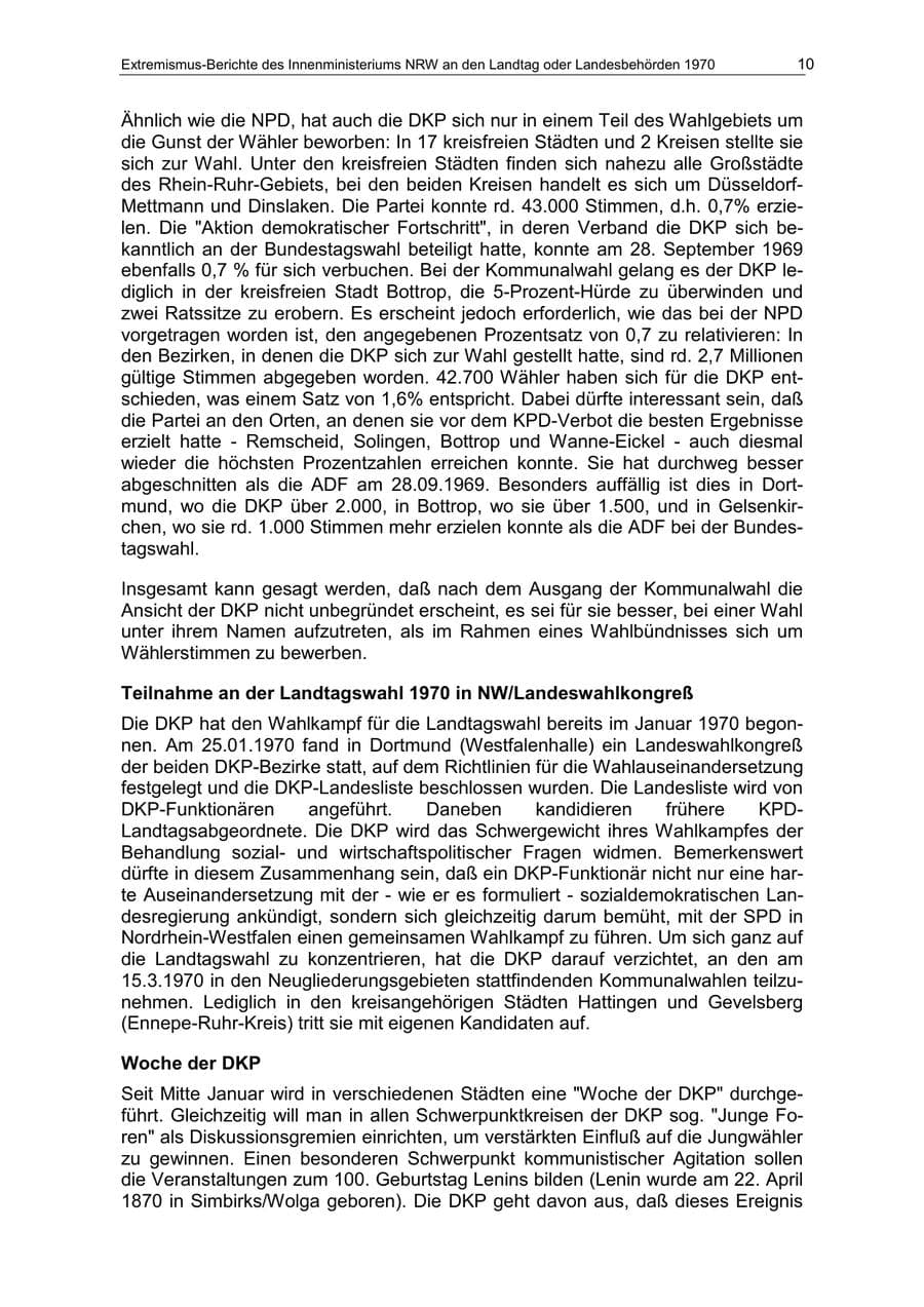 Seite 10 des Verfassungsschutzbericht 1970 Nordrhein-Westfalen