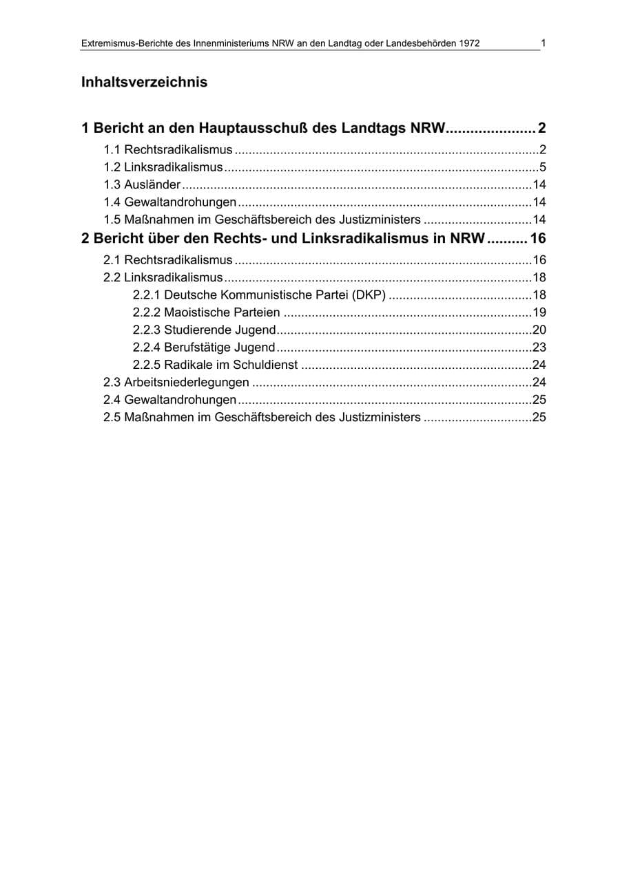 Seite 1 des Verfassungsschutzbericht 1972 Nordrhein-Westfalen