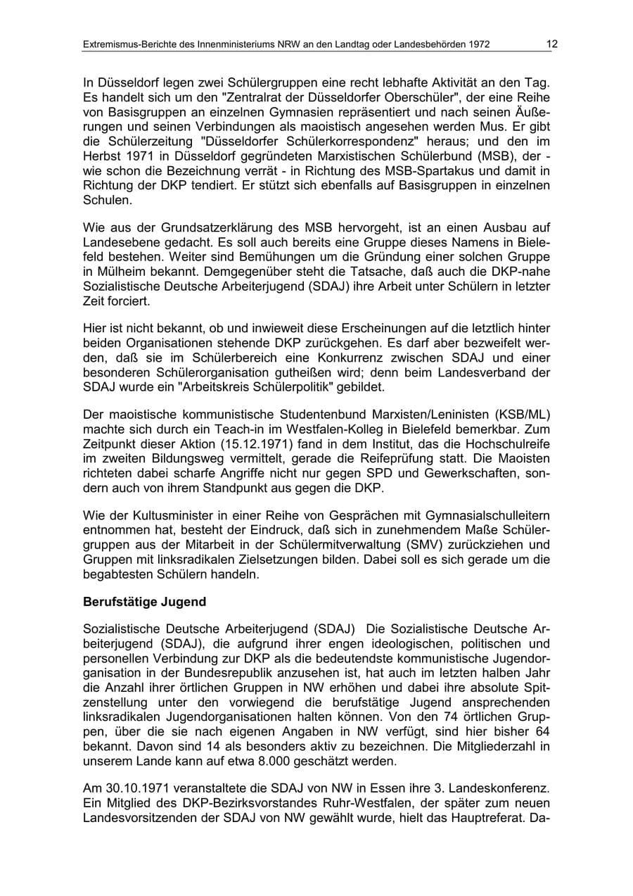 Seite 12 des Verfassungsschutzbericht 1972 Nordrhein-Westfalen