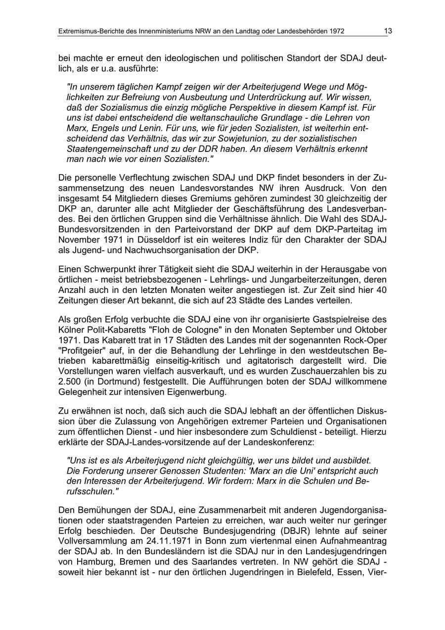 Seite 13 des Verfassungsschutzbericht 1972 Nordrhein-Westfalen