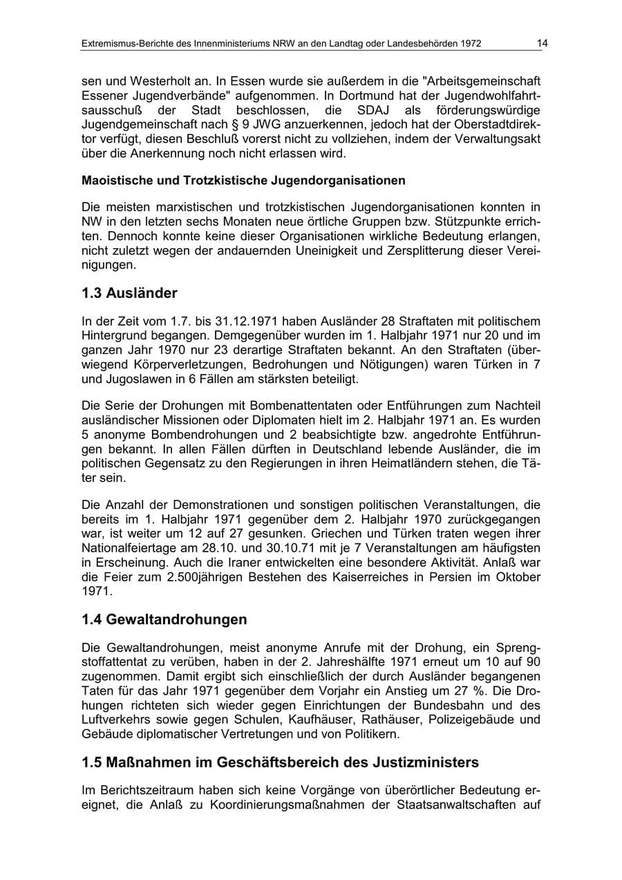 Seite 14 des Verfassungsschutzbericht 1972 Nordrhein-Westfalen
