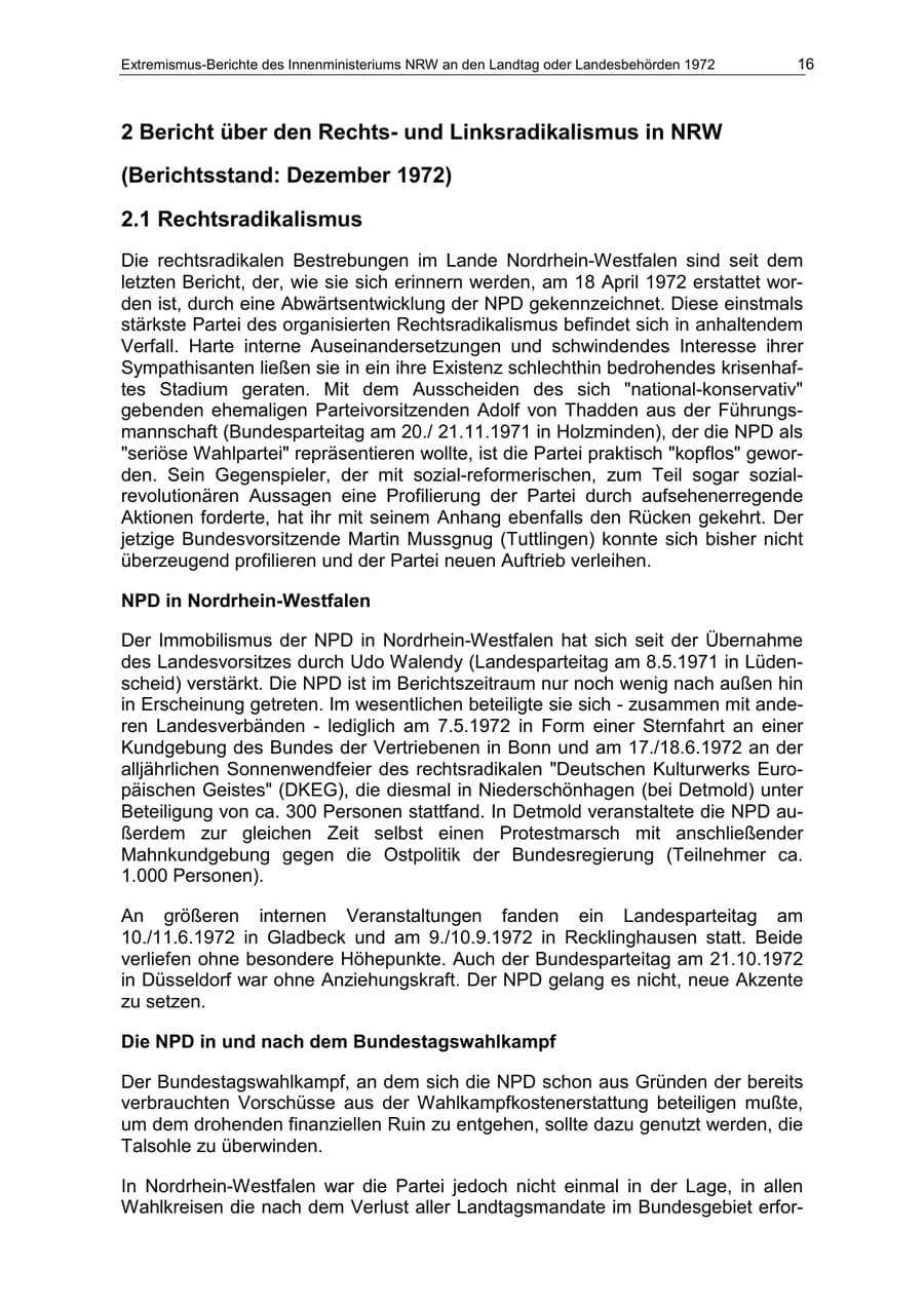 Seite 16 des Verfassungsschutzbericht 1972 Nordrhein-Westfalen