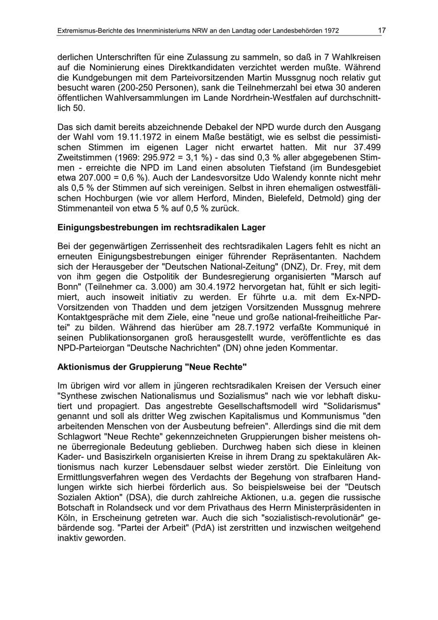 Seite 17 des Verfassungsschutzbericht 1972 Nordrhein-Westfalen