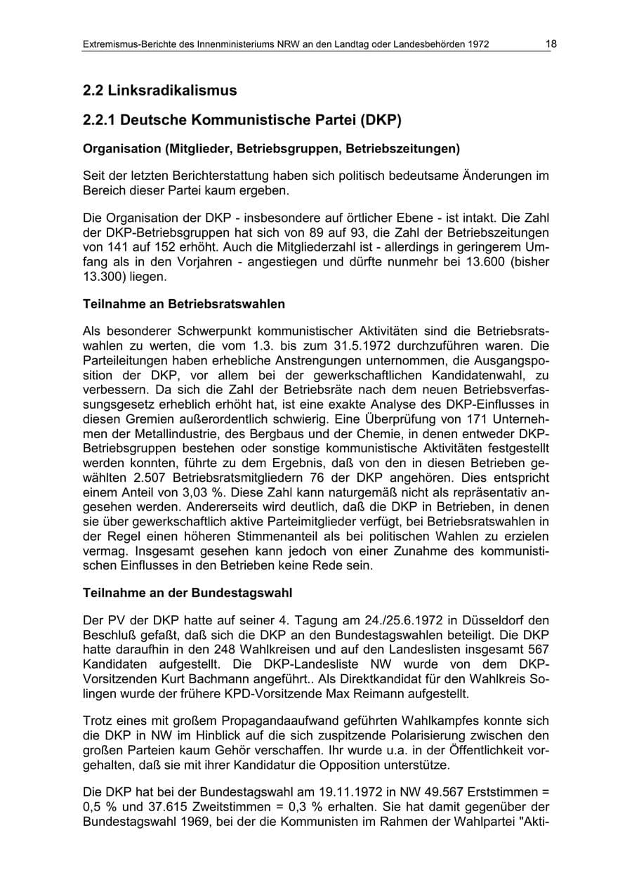 Seite 18 des Verfassungsschutzbericht 1972 Nordrhein-Westfalen