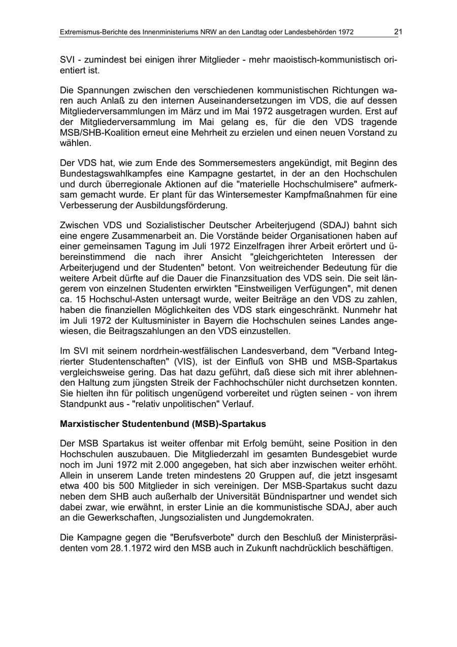 Seite 21 des Verfassungsschutzbericht 1972 Nordrhein-Westfalen