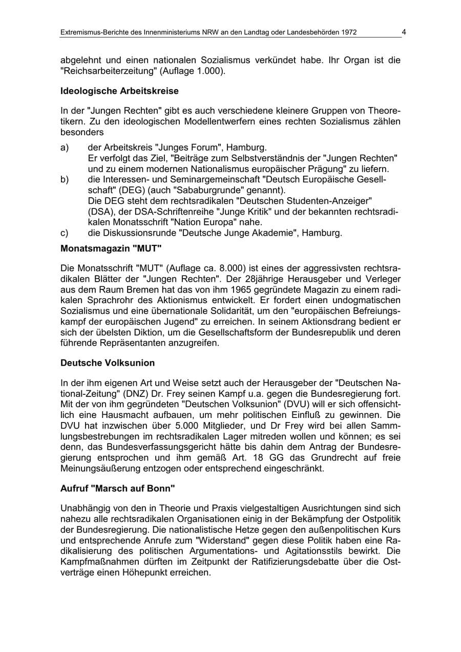 Seite 4 des Verfassungsschutzbericht 1972 Nordrhein-Westfalen