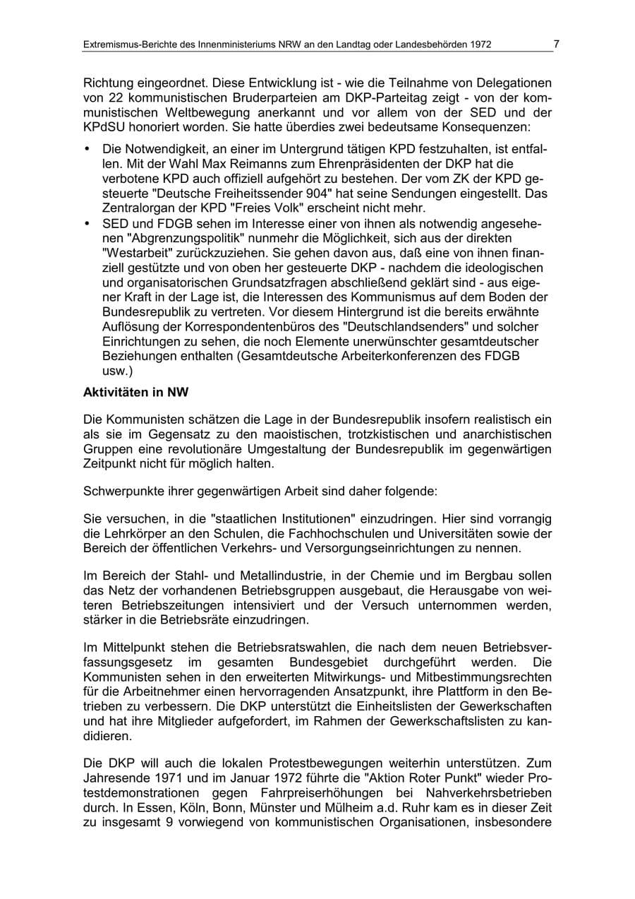 Seite 7 des Verfassungsschutzbericht 1972 Nordrhein-Westfalen