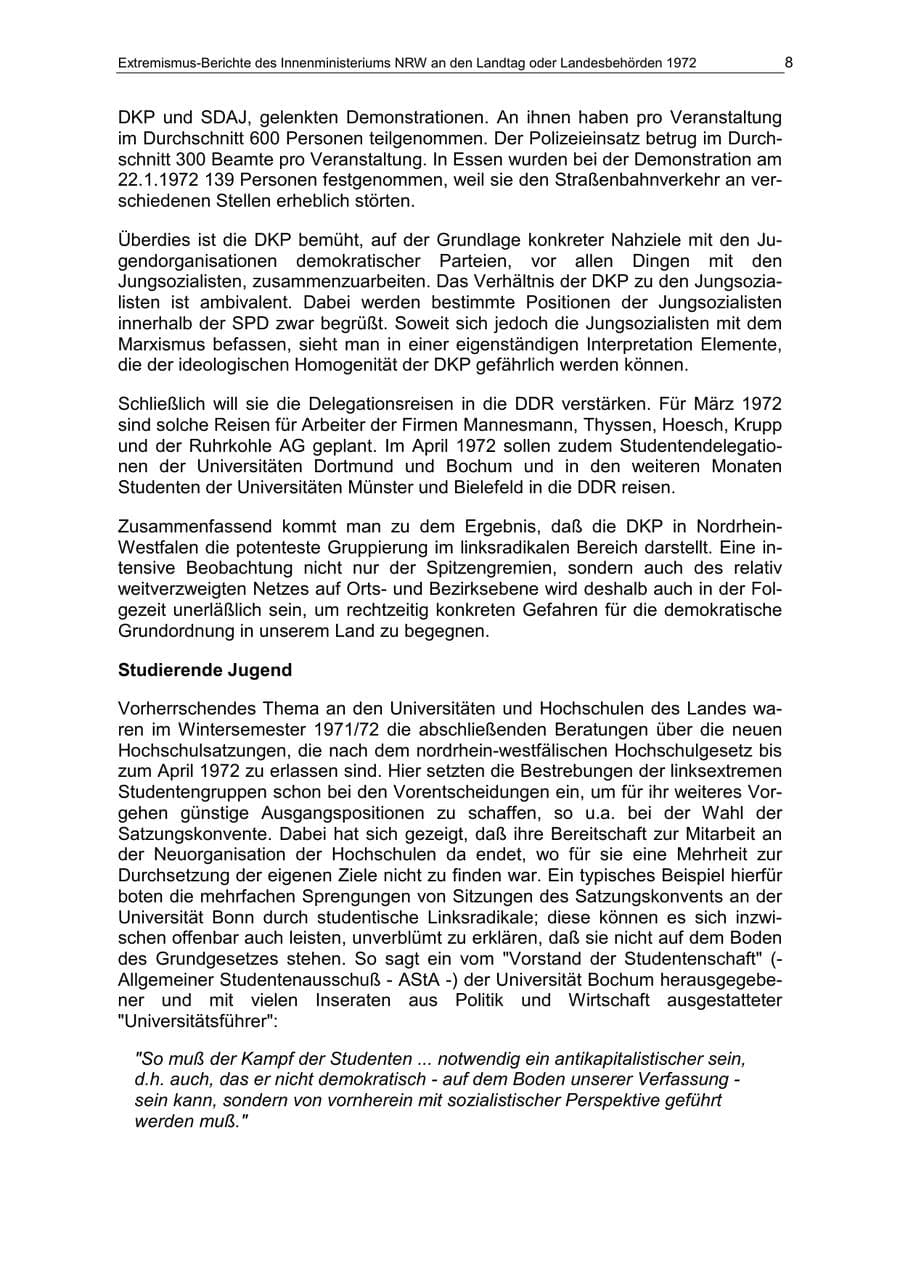 Seite 8 des Verfassungsschutzbericht 1972 Nordrhein-Westfalen