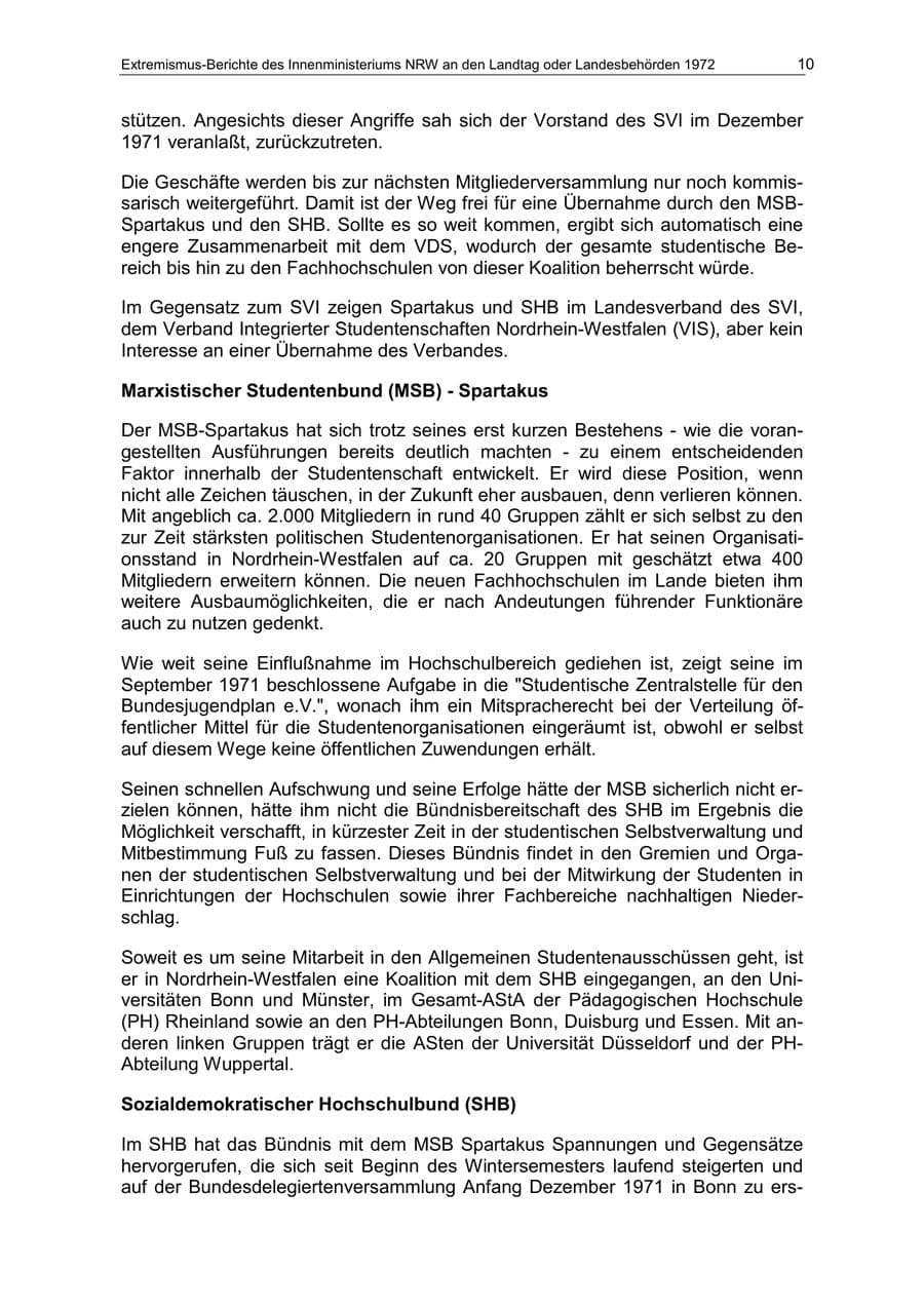 Seite 10 des Verfassungsschutzbericht 1972 Nordrhein-Westfalen
