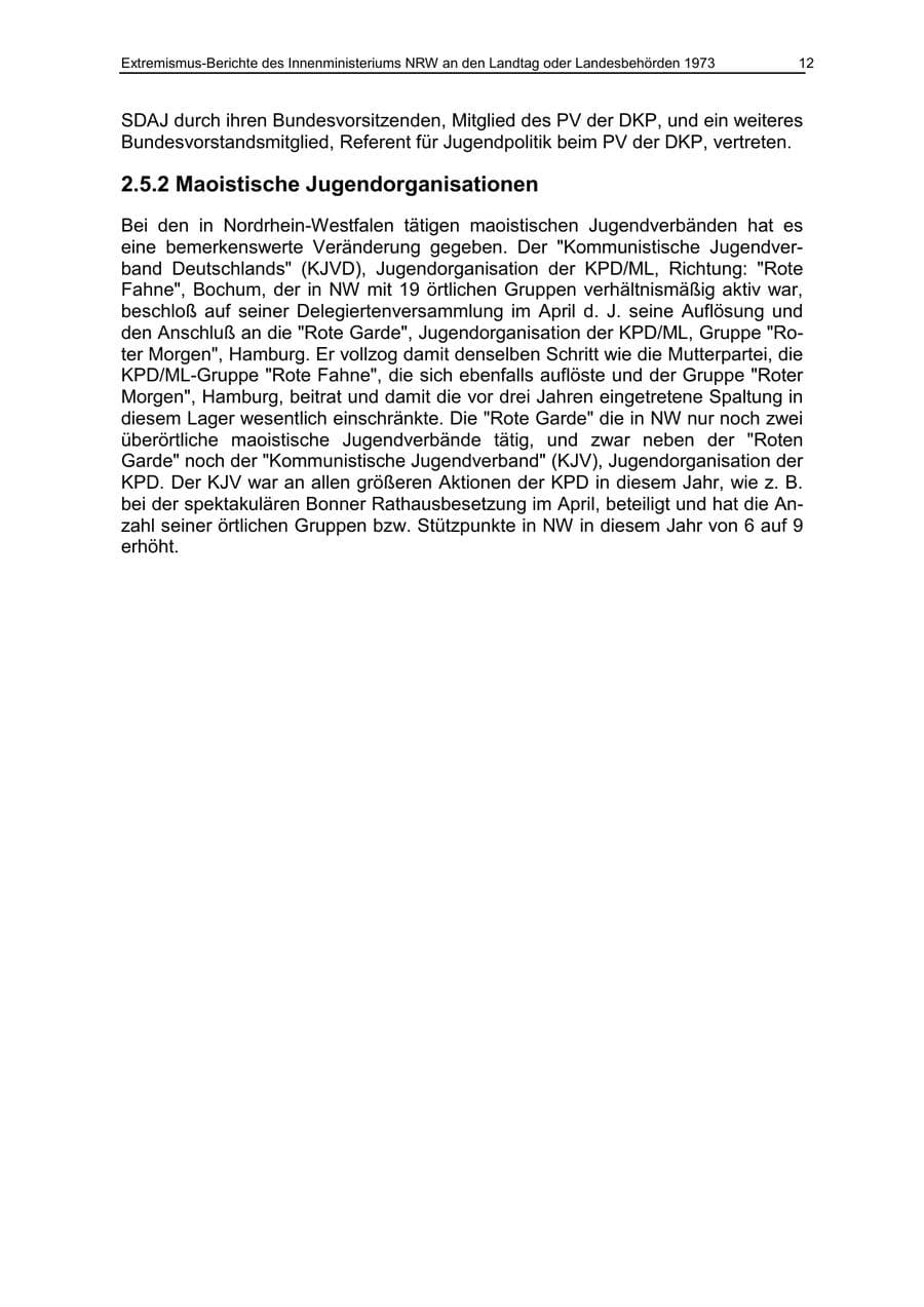 Seite 12 des Verfassungsschutzbericht 1973 Nordrhein-Westfalen