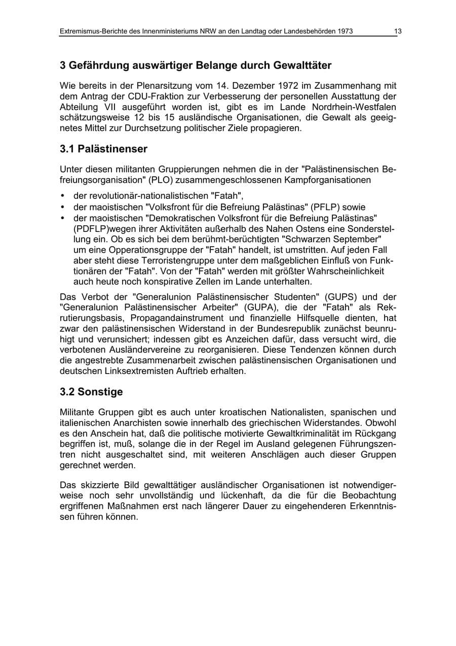 Seite 13 des Verfassungsschutzbericht 1973 Nordrhein-Westfalen